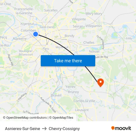 Asnieres-Sur-Seine to Chevry-Cossigny map