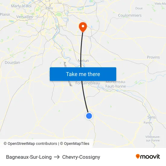 Bagneaux-Sur-Loing to Chevry-Cossigny map