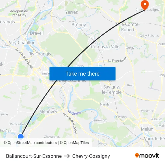Ballancourt-Sur-Essonne to Chevry-Cossigny map