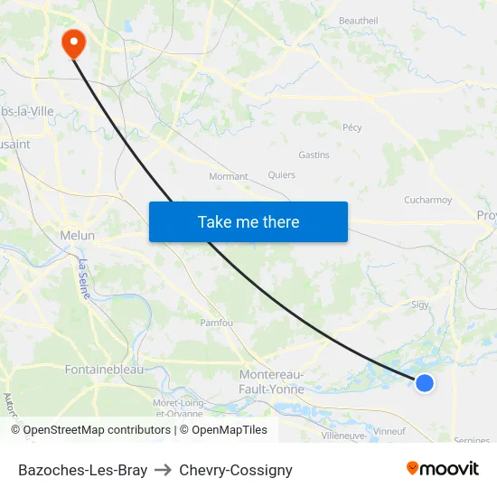 Bazoches-Les-Bray to Chevry-Cossigny map