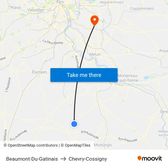 Beaumont-Du-Gatinais to Chevry-Cossigny map