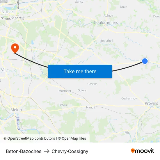Beton-Bazoches to Chevry-Cossigny map