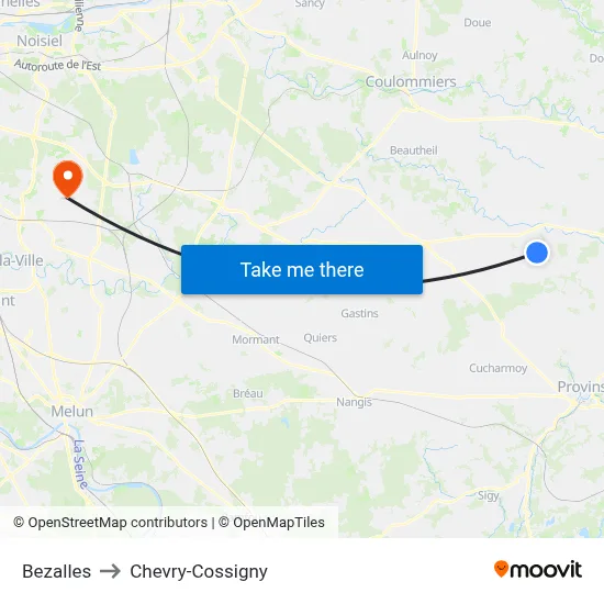 Bezalles to Chevry-Cossigny map