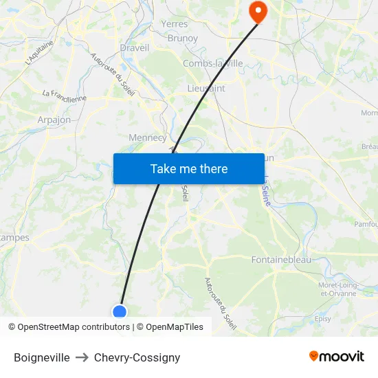Boigneville to Chevry-Cossigny map