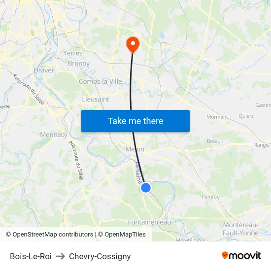 Bois-Le-Roi to Chevry-Cossigny map