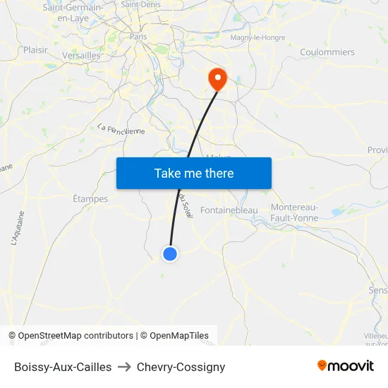 Boissy-Aux-Cailles to Chevry-Cossigny map