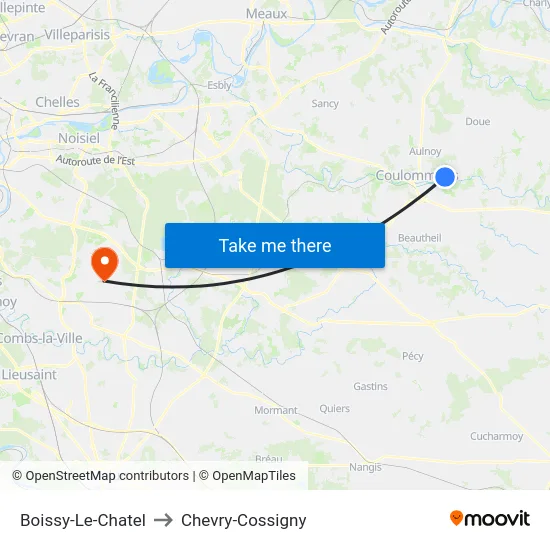 Boissy-Le-Chatel to Chevry-Cossigny map