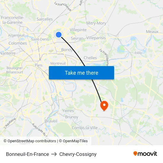 Bonneuil-En-France to Chevry-Cossigny map