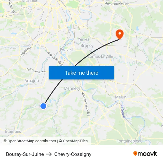 Bouray-Sur-Juine to Chevry-Cossigny map