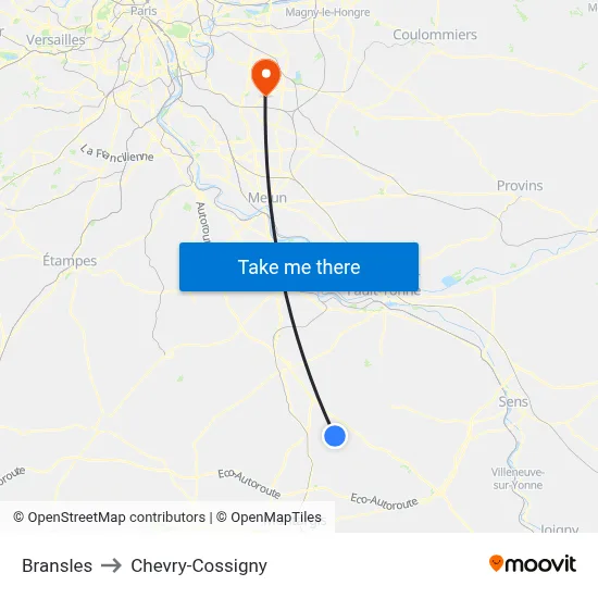 Bransles to Chevry-Cossigny map