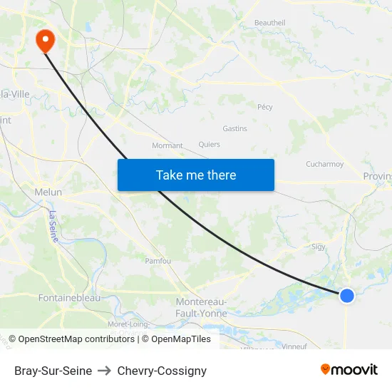 Bray-Sur-Seine to Chevry-Cossigny map
