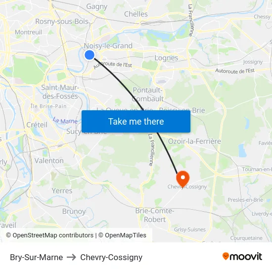Bry-Sur-Marne to Chevry-Cossigny map