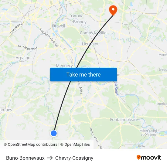Buno-Bonnevaux to Chevry-Cossigny map
