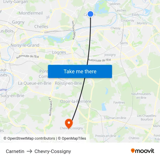 Carnetin to Chevry-Cossigny map