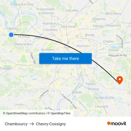 Chambourcy to Chevry-Cossigny map