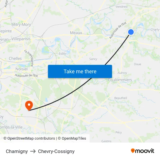 Chamigny to Chevry-Cossigny map