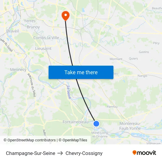 Champagne-Sur-Seine to Chevry-Cossigny map