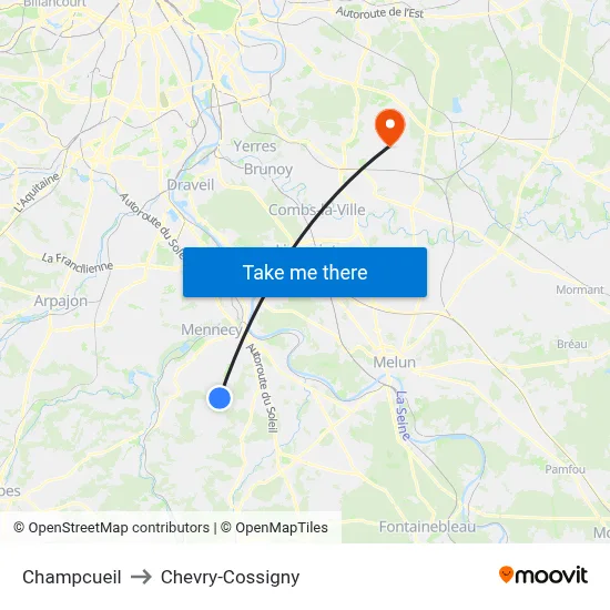 Champcueil to Chevry-Cossigny map