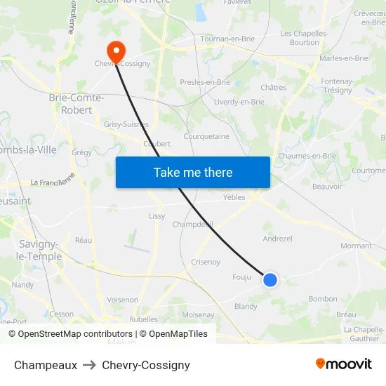 Champeaux to Chevry-Cossigny map