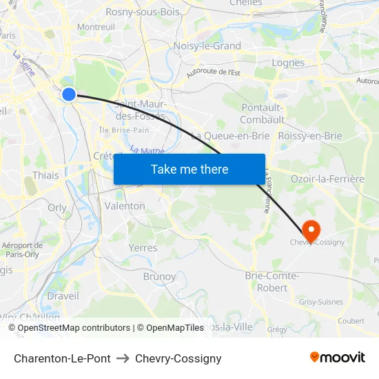 Charenton-Le-Pont to Chevry-Cossigny map