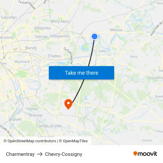 Charmentray to Chevry-Cossigny map