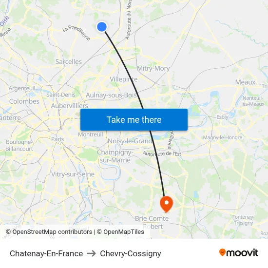 Chatenay-En-France to Chevry-Cossigny map