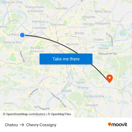 Chatou to Chevry-Cossigny map