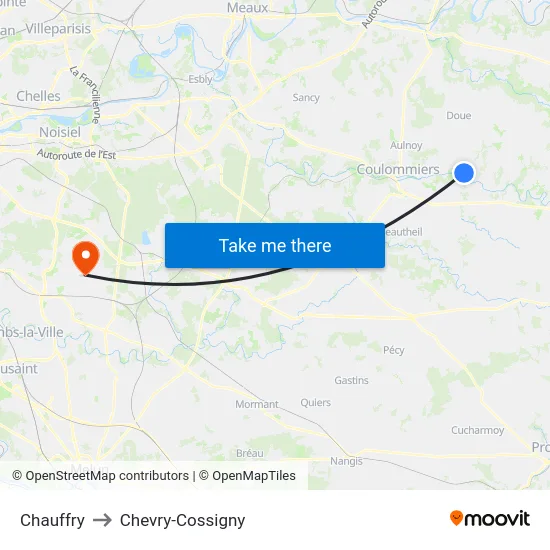 Chauffry to Chevry-Cossigny map