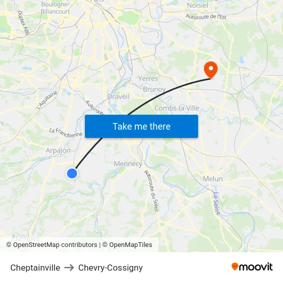 Cheptainville to Chevry-Cossigny map