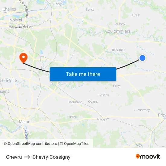 Chevru to Chevry-Cossigny map