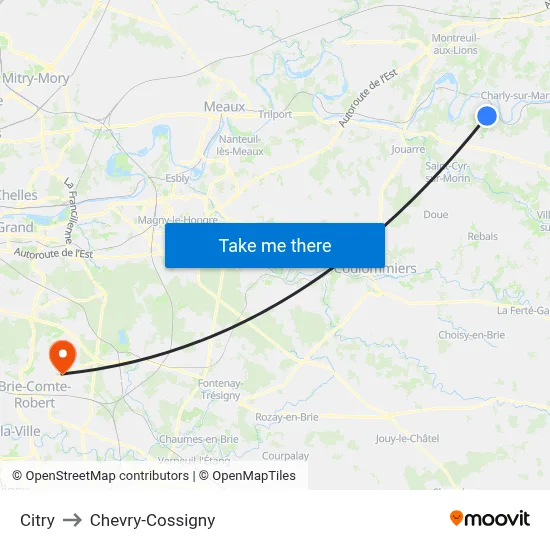 Citry to Chevry-Cossigny map