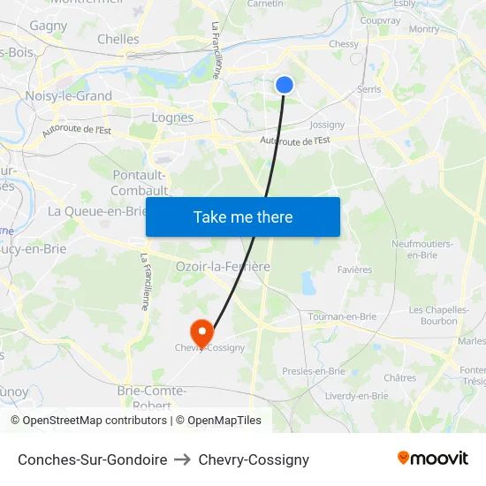 Conches-Sur-Gondoire to Chevry-Cossigny map