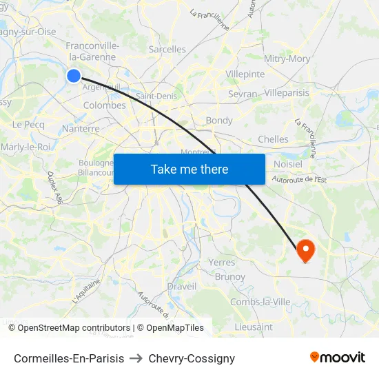 Cormeilles-En-Parisis to Chevry-Cossigny map