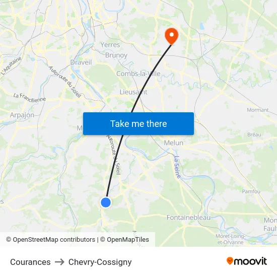 Courances to Chevry-Cossigny map