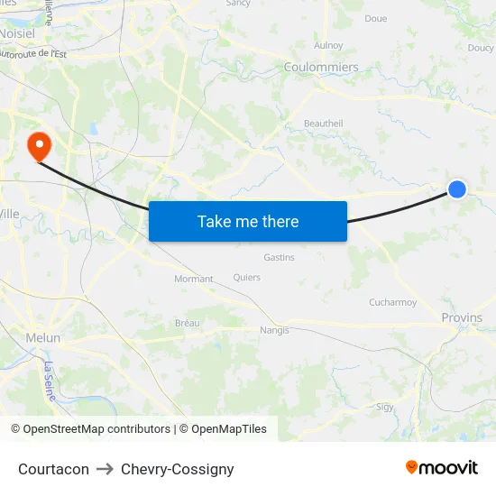 Courtacon to Chevry-Cossigny map