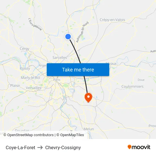 Coye-La-Foret to Chevry-Cossigny map