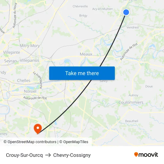 Crouy-Sur-Ourcq to Chevry-Cossigny map