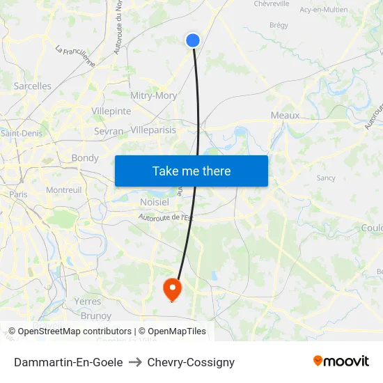 Dammartin-En-Goele to Chevry-Cossigny map