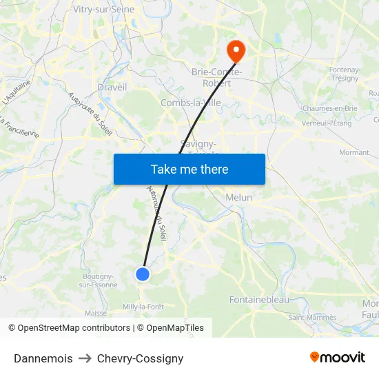 Dannemois to Chevry-Cossigny map