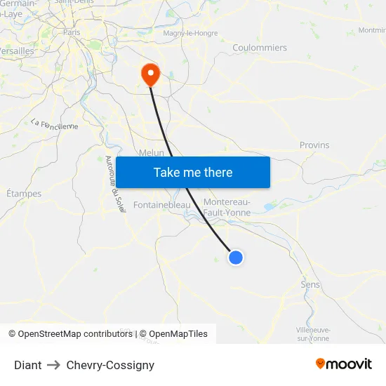 Diant to Chevry-Cossigny map