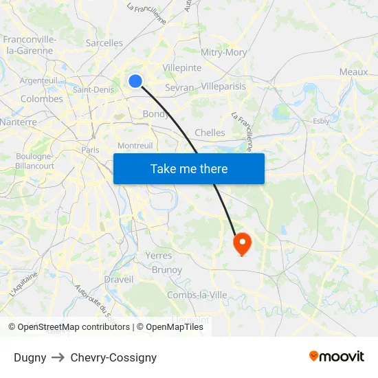 Dugny to Chevry-Cossigny map
