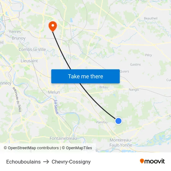 Echouboulains to Chevry-Cossigny map