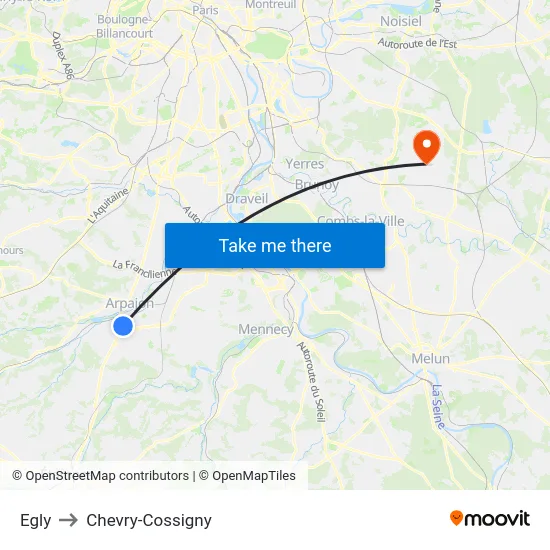 Egly to Chevry-Cossigny map