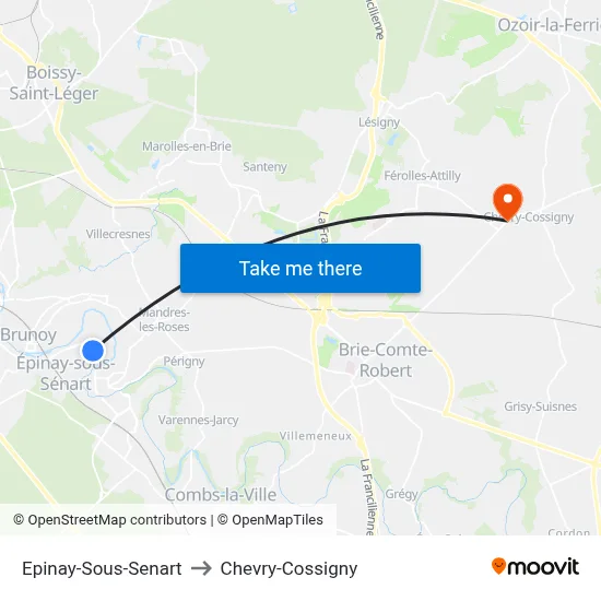 Epinay-Sous-Senart to Chevry-Cossigny map