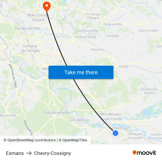 Esmans to Chevry-Cossigny map