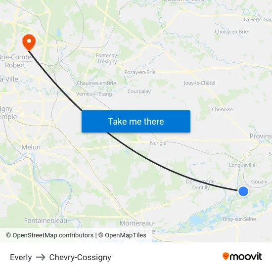 Everly to Chevry-Cossigny map