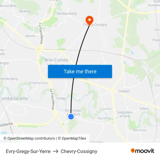 Evry-Gregy-Sur-Yerre to Chevry-Cossigny map