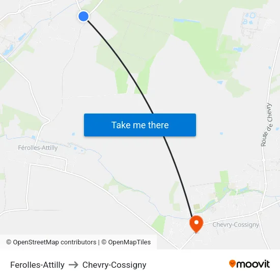 Ferolles-Attilly to Chevry-Cossigny map