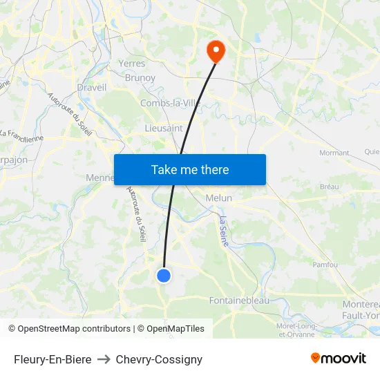 Fleury-En-Biere to Chevry-Cossigny map