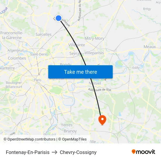 Fontenay-En-Parisis to Chevry-Cossigny map